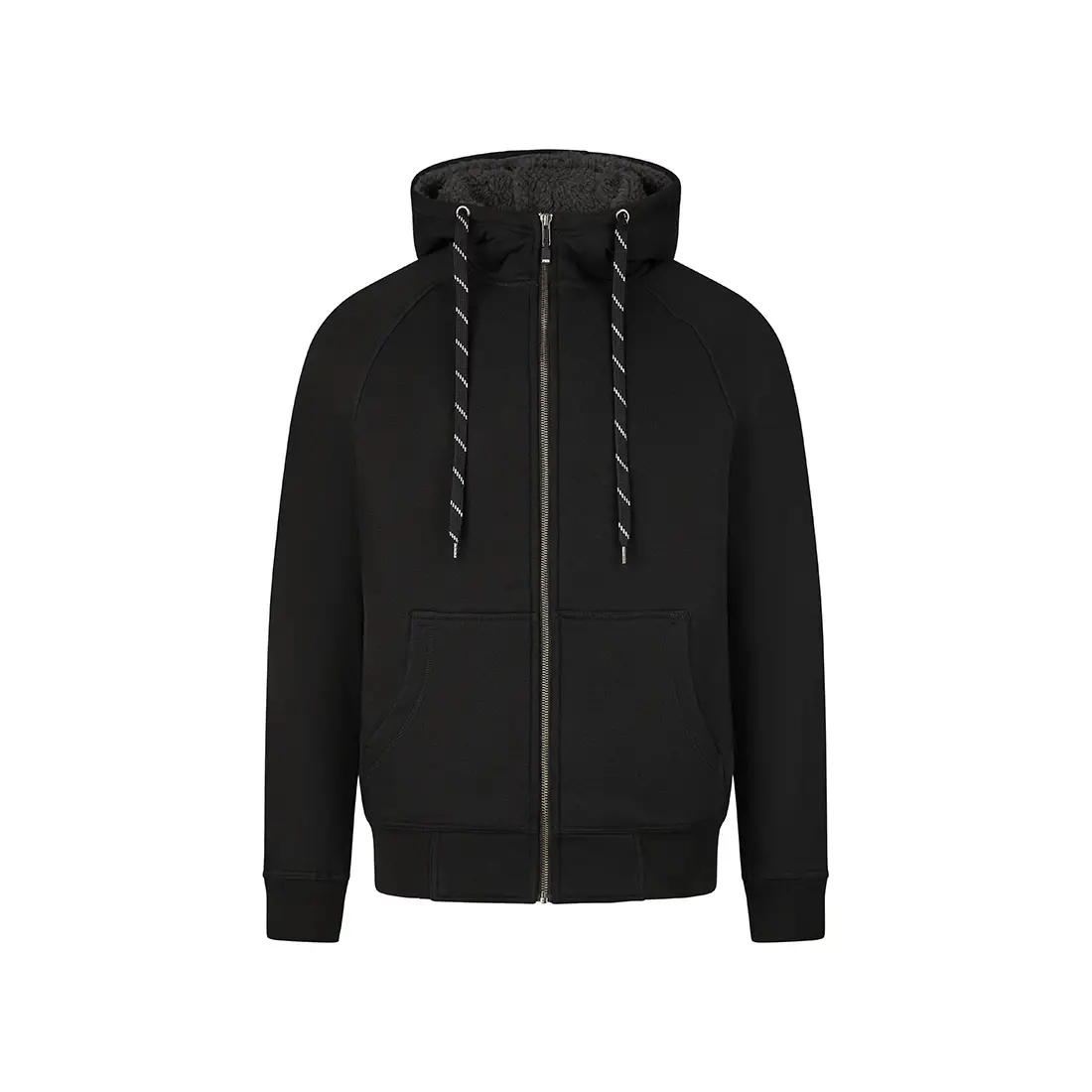 FHB - Sweater-Jacke JÖRG mit Kapuze/Webpelz schwarz