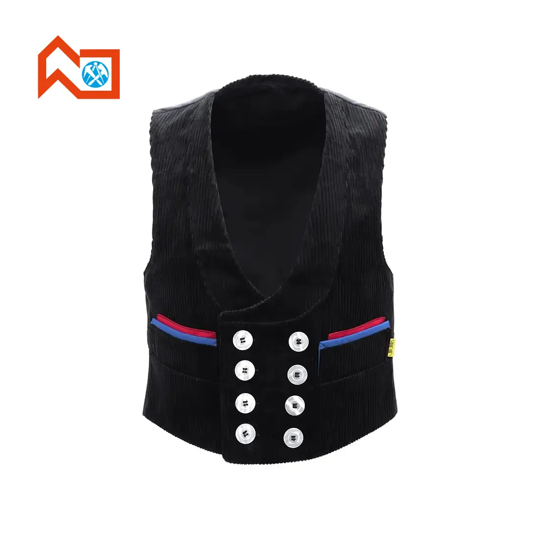 JOB - Zunft-Cordweste schwarz mit blau/roter Taschenpaspelierung